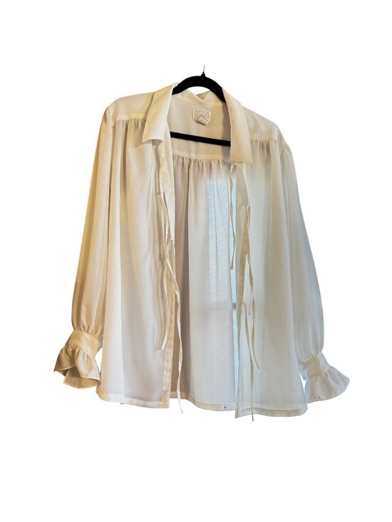 Moda Int’l Tops - Moda Intl Sheer Long Sleeve Blouse Ivory Ruffled Cuffs Tie Front